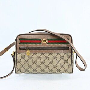 Authentic GUCCI GG Sherry PVC Leather Brown Shoulder Bag bsj630-121025